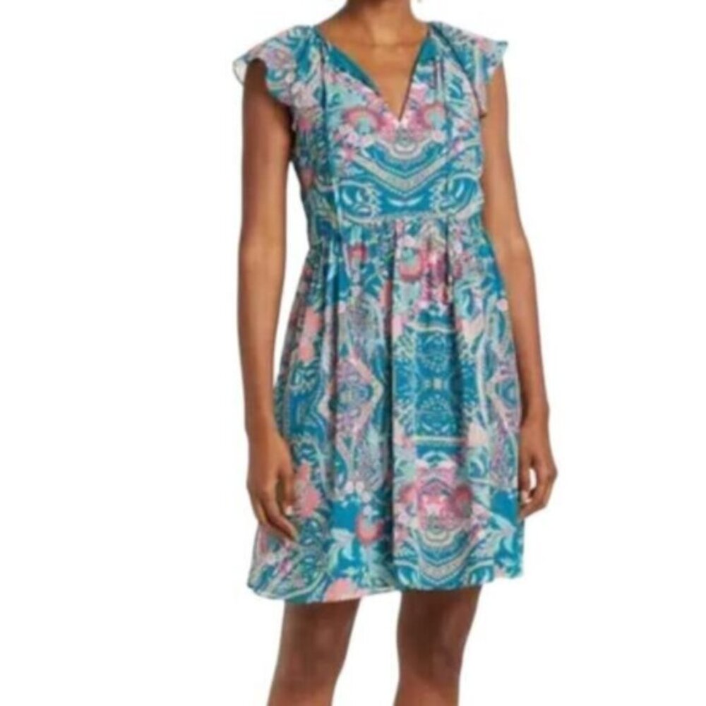 VINCE CAMUTO Summer Flowy Floral Dress with Pockets Pink & Teal Size 2 NWT